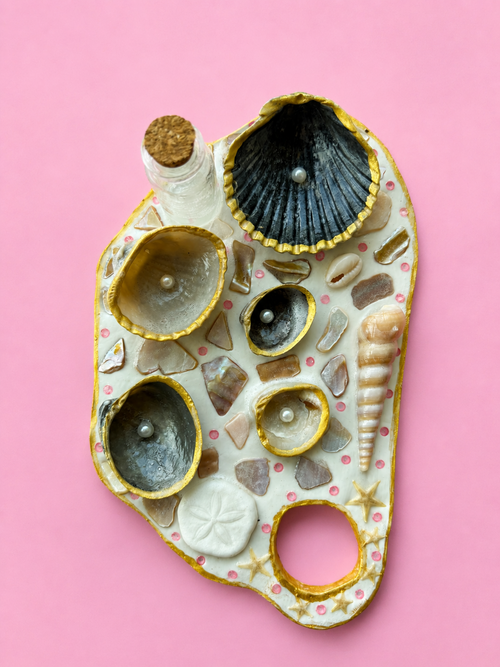 Mermaid Seashell Paint Palette (Beige/Pink/Multicolor)
