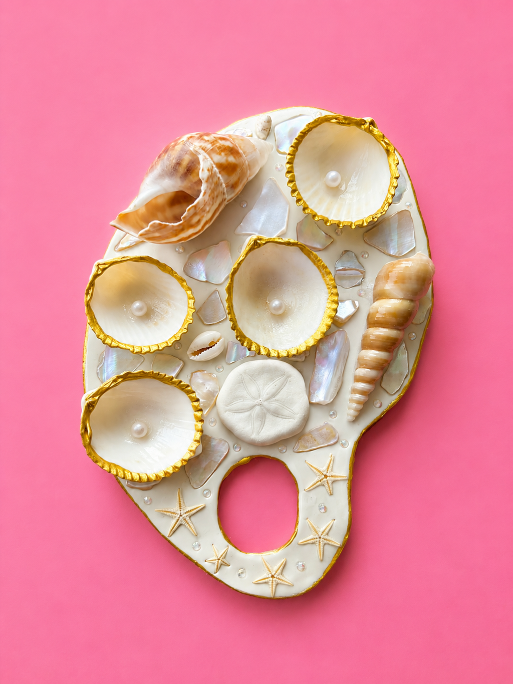 Mermaid Seashell Paint Palette (Beige/Pink/Multicolor)