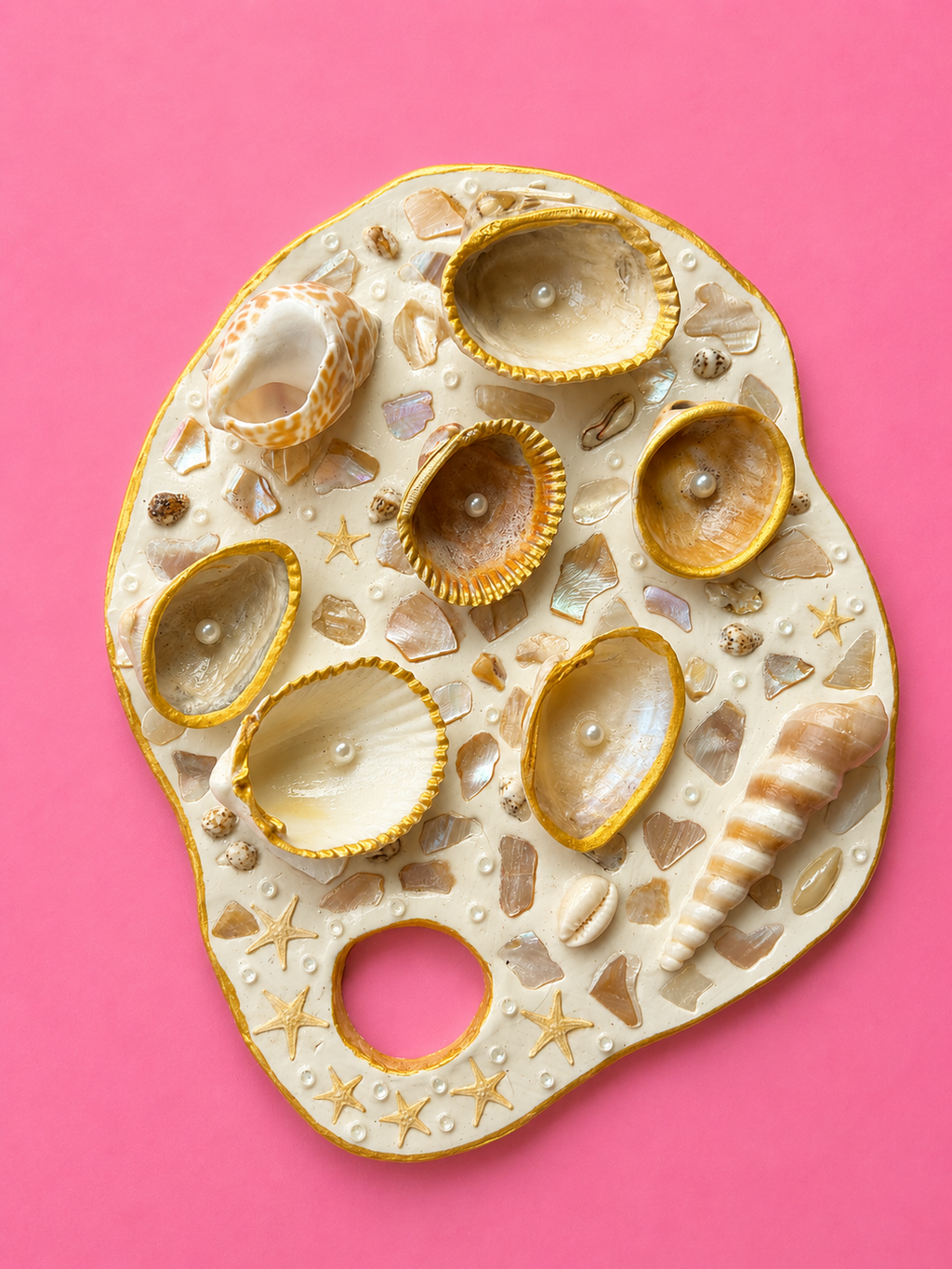 XL Mermaid Seashell Paint Palette (Beige/Pink/Multicolor)