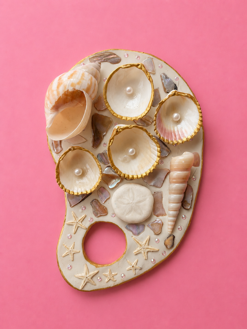 Mermaid Seashell Paint Palette (Beige/Pink/Multicolor)